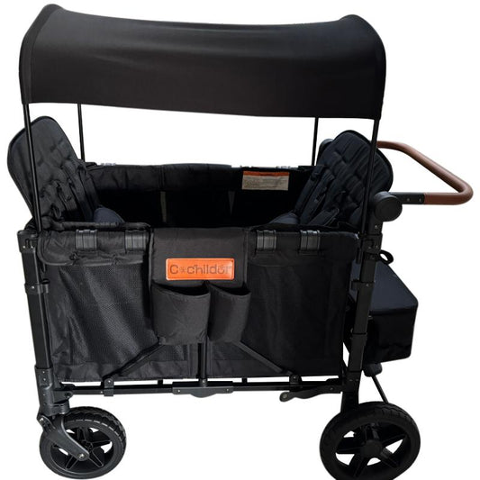 Cochildor Four-Seater Foldable Wagon Stroller,Adjustable 4-Seater Wagon Stroller,Brown Stroller Wagon,Push Wagon,Wagon Stroller Foldable,Side by Side Stroller,Lightweight Multifunctional Baby Stroller